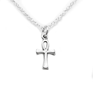 FLYINGTUTU Sterling Silver Tiny Egyptian Ankh Breath Cross Charm Necklace, 18"