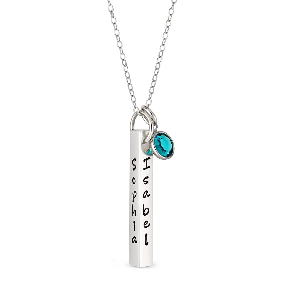 By Hannah Design Solid Sterling Silver Bar Four-Sided Personalized Hand Stamped Necklace - .925 Genuine Sterling Silver Necklace