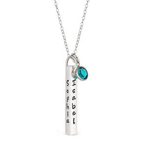 By Hannah Design Solid Sterling Silver Bar Four-Sided Personalized Hand Stamped Necklace - .925 Genuine Sterling Silver Necklace