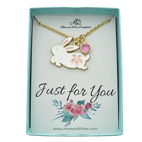 Bunny Rabbit Necklace. Little Girls Jewelry. Easter Jewelry. White Enamel Rabbit with a Pink Crystal on 16" Chain. Birthday Gift. Passover Present.