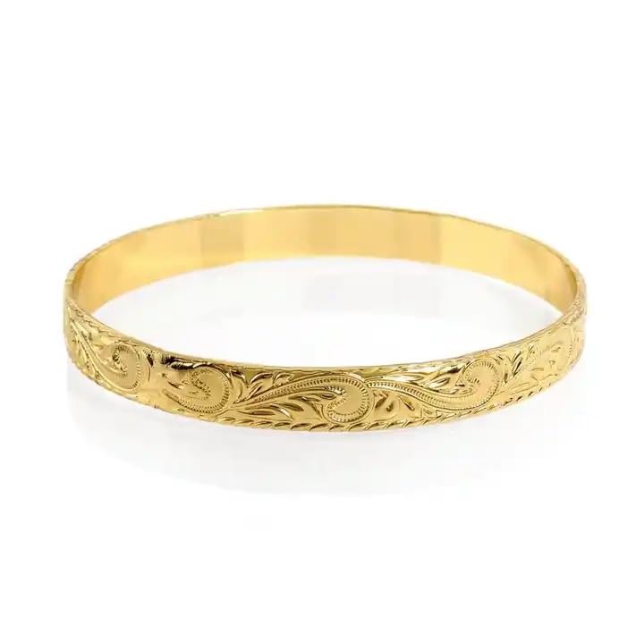 Healani Jewelry 10mm Traditional Oval Gold Hawaiian Heritage Bangle Bracelet