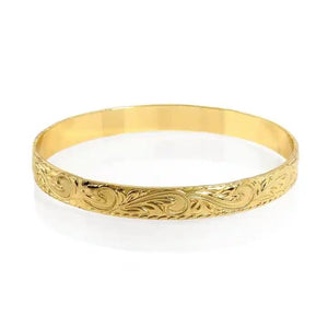 Healani Jewelry 10mm Traditional Oval Gold Hawaiian Heritage Bangle Bracelet