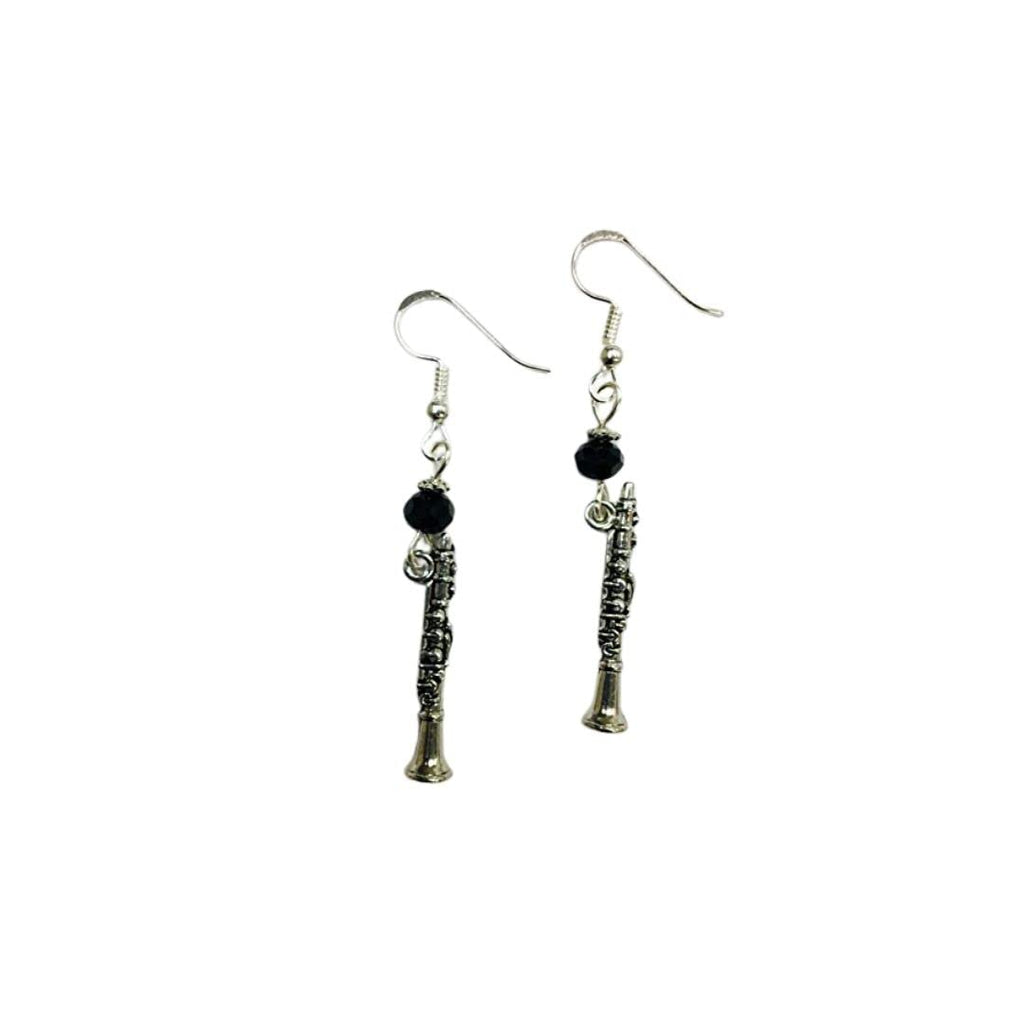 Clarinet, Clarinetist, Musician Earrings with jet crystal faceted accent beads, on sterling silver earwires