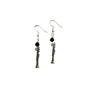 Clarinet, Clarinetist, Musician Earrings with jet crystal faceted accent beads, on sterling silver earwires