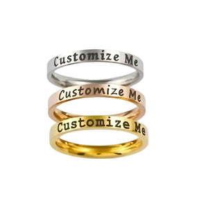 Custom Text Stainless Steel Band Ring - Names, Initials, Date, Inspiration, Coordinates, Personalized Gift for Women & Men, Couples Mother Sisters Friends, Anniversary Birthday Valentines Graduation
