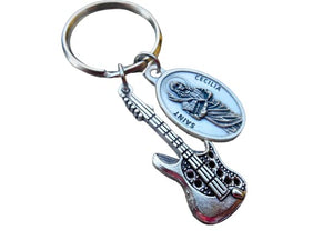 St Cecilia Key Chain, Saint Cecelia Patron Saint of Musicians, Confirmation Gift, Guitar Charm, Music Teacher Gift