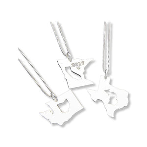 Silversmith925 Sterling Silver Personalized State Inside State Necklace, Long Distance Relationship Gift for Girlfriend or Best Friend, Italian Box Chain, 22 Gauge, Matte Finish
