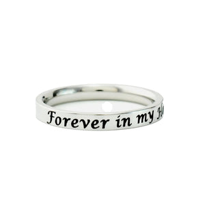 Forever In My Heart - Stainless Steel Band Ring, Custom Name Initial or Date Memorial Ring, Personalized Remembrance Gift for Loss of Loved One, Mom, Dad, Friends, Pets, Dog, Anniversary Christmas