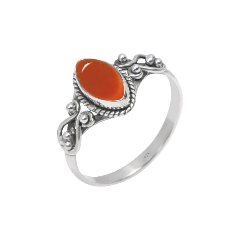 Silvebiz Carnelian Stone Ring, 925 Sterling Silver Statement Ring For Women, Handmade Ring Gemstone Promise Ring for Birthday Christmas Gift For Her Size US 10