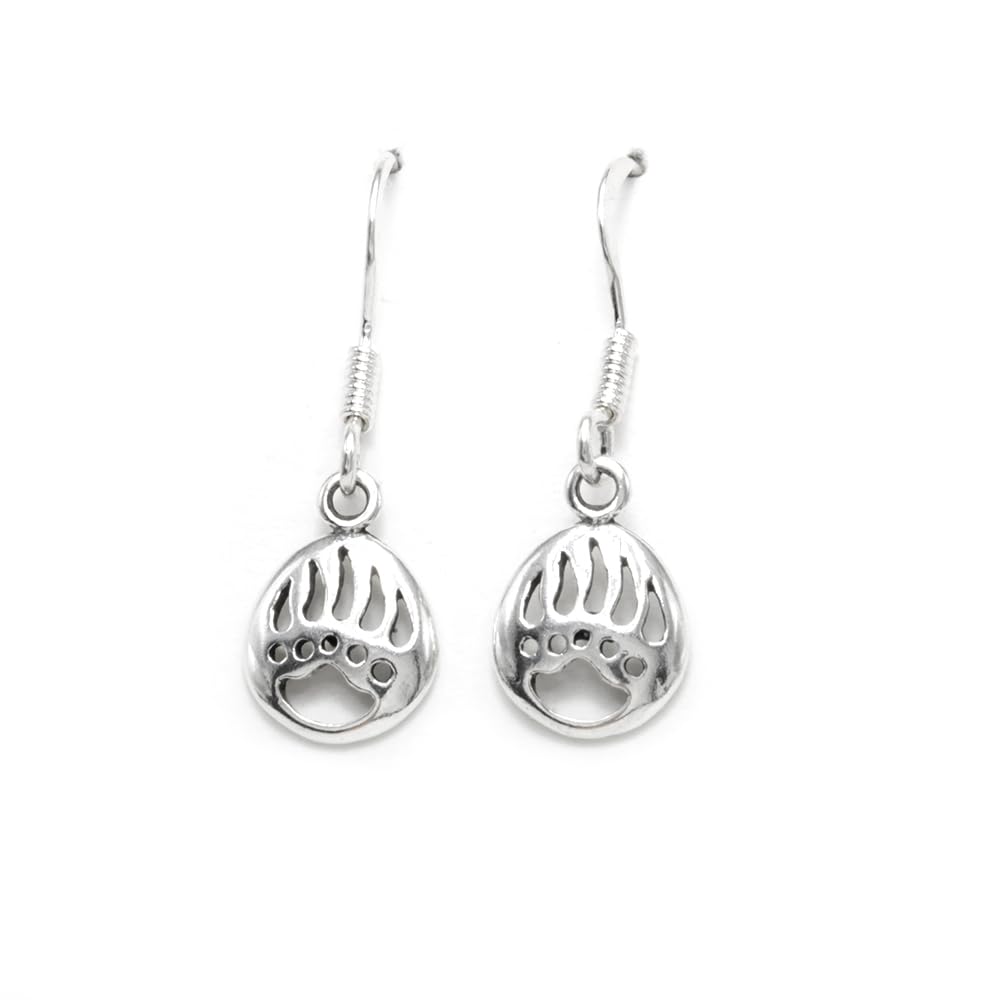 Sterling Silver Tiny Bear Claw Paw Print Cutout Charm Earrings
