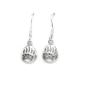 Sterling Silver Tiny Bear Claw Paw Print Cutout Charm Earrings