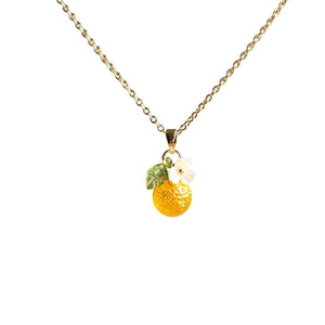 RainDesigns Custom Gold Orange Fruit Necklace Make Your Own Handmade Citrus 14K Gold/925 Silver Plated Pendant Jewelry Personalized DIY Gift for Women Mininature Yellow Fruit