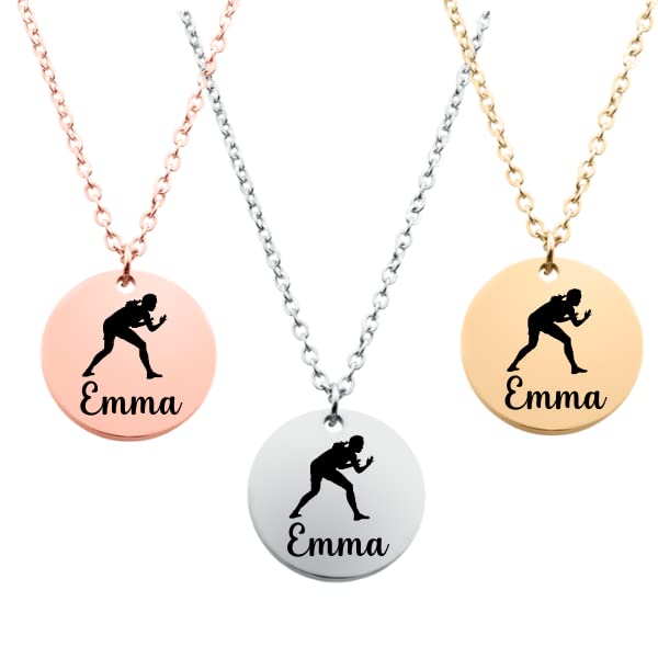 Personalized Wrestling Necklace, Wrestling Gifts for Women, Teens Custom Engraved Wrestling Pendant Name, Girls Wrestling Gift