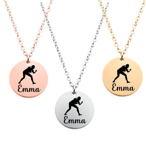 Personalized Wrestling Necklace, Wrestling Gifts for Women, Teens Custom Engraved Wrestling Pendant Name, Girls Wrestling Gift