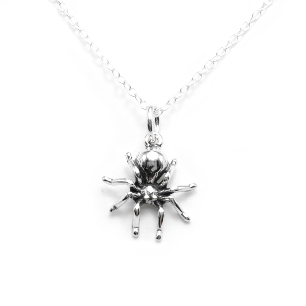 FLYINGTUTU Sterling Silver Tiny Spider Charm Necklace, Sterling Silver Halloween Spider Charm Necklace,18"