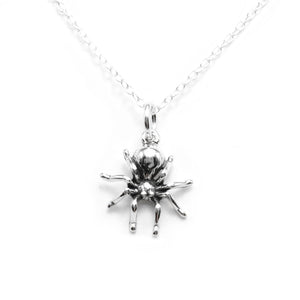FLYINGTUTU Sterling Silver Tiny Spider Charm Necklace, Sterling Silver Halloween Spider Charm Necklace,18"