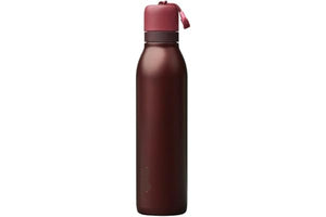 Brown water bottle with a matching cap on a white background