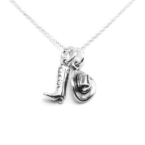 FLYINGTUTU Sterling Silver Tiny Cowboy Boot and Tiny Hat Charm Necklace, Western Jewelry Gift for Women, 18"