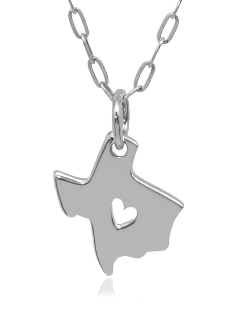 EnCharmed Sterling Silver Heart of Texas Charm Necklace, Lone Star State Pendant Jewelry