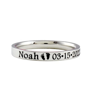Baby Stats Ring - Stainless Steel Band Ring, Personalized New Mom Gift, Custom Baby Name, Birth Date Time, Weight, Height, Gift for Daughter, Sisters, Friends, Mother's Day, Birthday