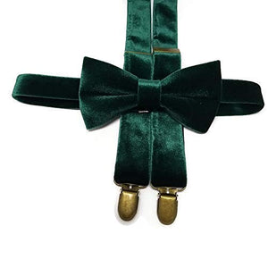 Emerald GREEN velvet bow tie suspenders set groom groomsmen ring bearer outfit men boys Father of the Bride
