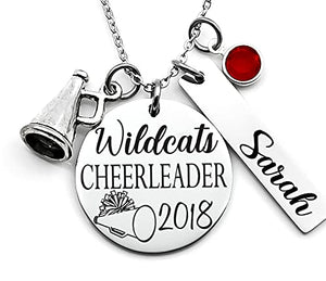 BrandedHeartJewelry Personalized Cheer Jewelry with Name and Megaphone Charm – Custom Gift for Cheerleaders