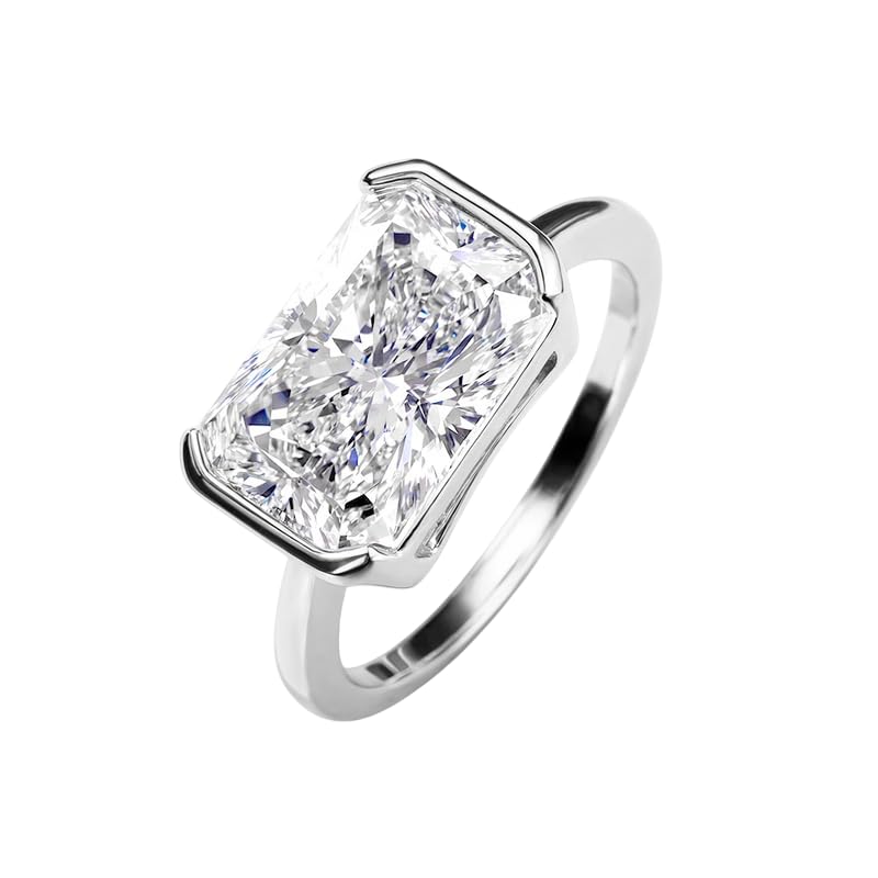 SHAMA JEWELS HUB Stunning 4CT moissanite Ring - Bezel Set Radiant Cut Moissanite Ring - Timeless Elegance in Platinum & Gold,Elegant Engagement Promise Wedding Rings For Women & Gift For Women