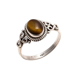 Avicrafts Tiger Eye Stone Ring 925 Sterling Silver Statement Ring For Women Handmade Gemstone Christmas Jewellery Size US 8 Gift For Her