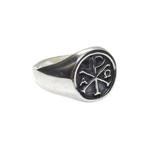 Chi Rho Christian Men’s Ring, 925 Sterling Silver Handmade Ottoman Signet Ring, Alpha Omega Symbol Jewelry, Religious Gift for Him