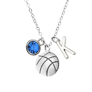 Personalized Basketball Necklace with Letter & Birthstone Charm, Basketball Jewelry, Gift for Players & Teams