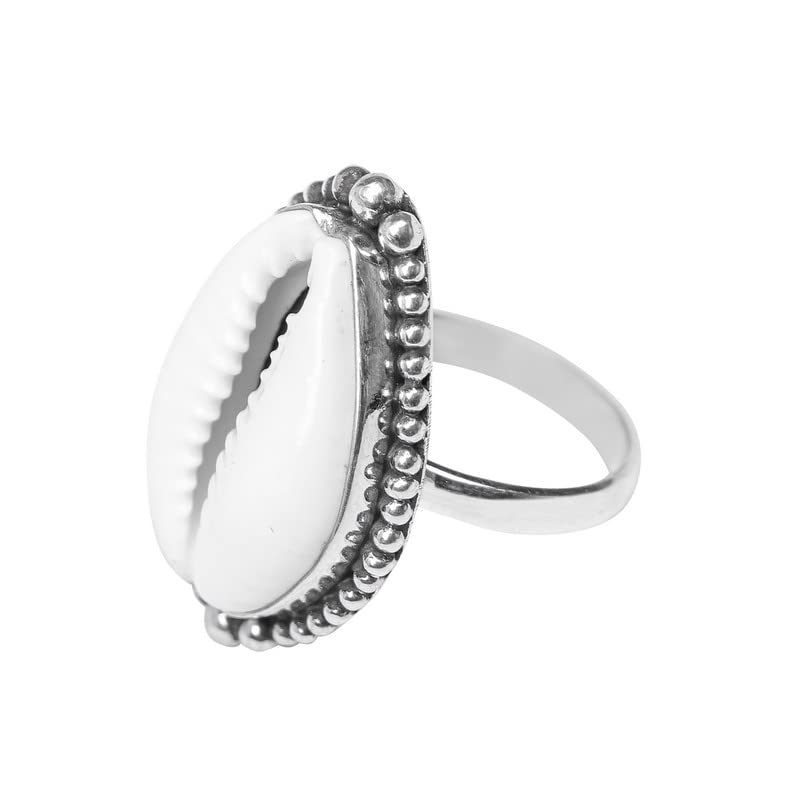 Ana Crafts Cowrie Rings For Women Girls, 925 Sterling Silver Cowrie Rings, Natural Beach Shell Rings, Hammered Jewelry Christmas Ring Size US 9