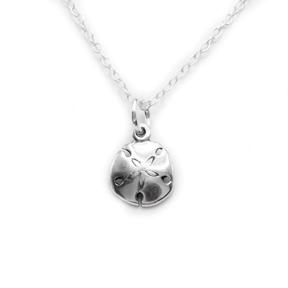 FLYINGTUTU Sterling Silver Tiny Sand Dollar Charm Necklace, 18"