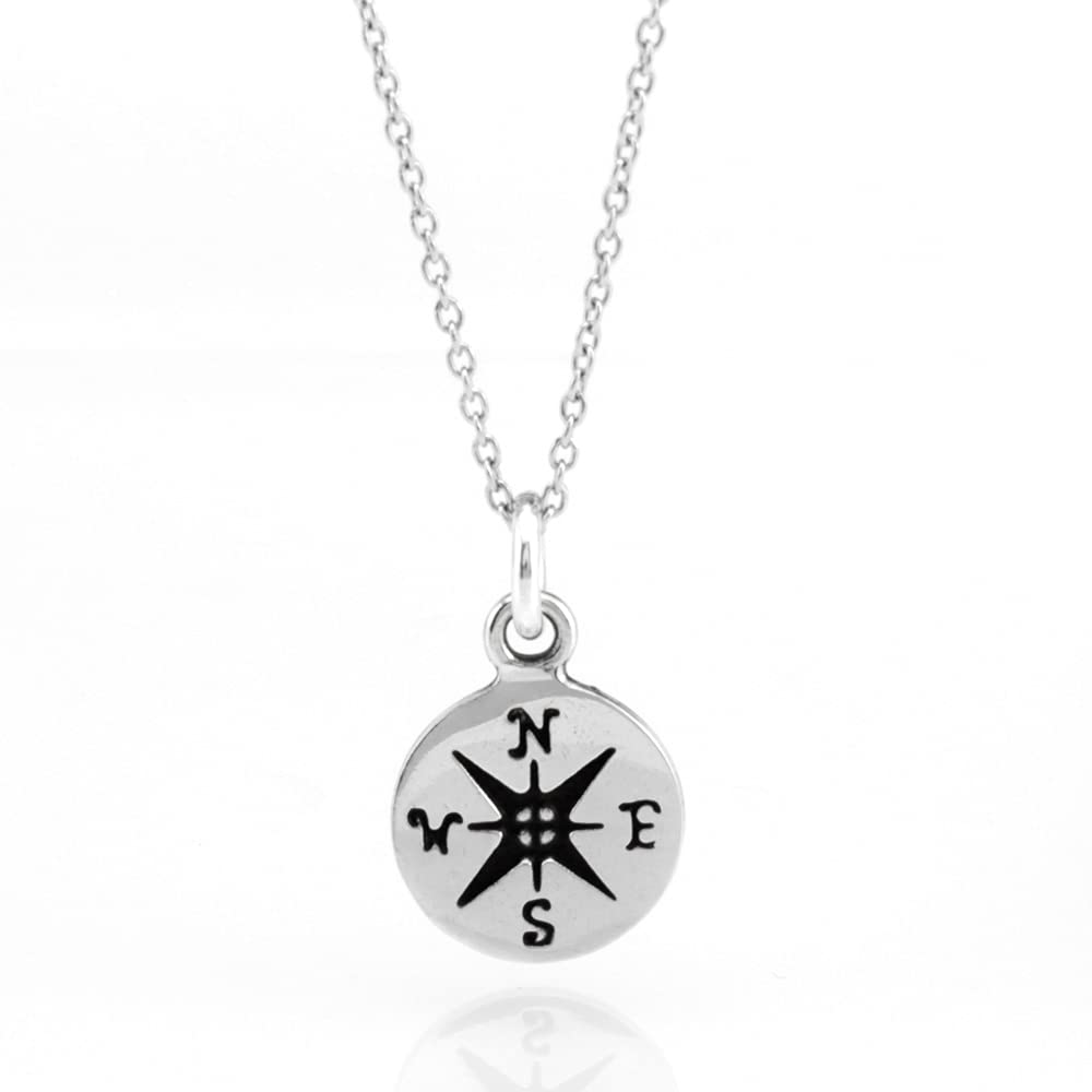 Sterling Silver Tiny Compass Charm Necklace, 18"