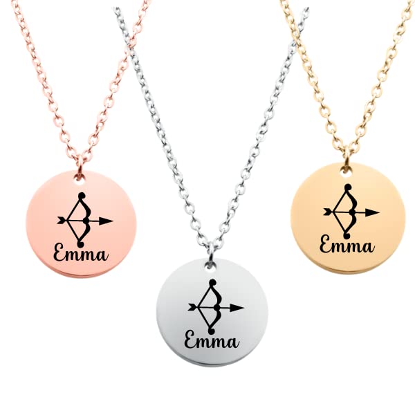 Archery Necklace, Personalized Archery Gifts for Women, Teens Custom Engraved Archery Pendant Name
