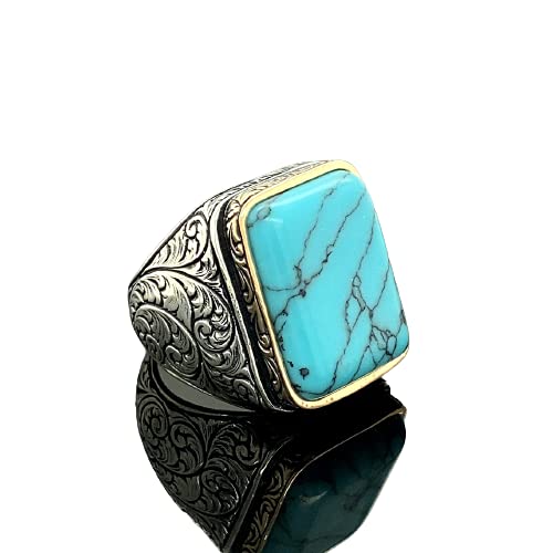 Sterling Silver Ring, Turquoise Stone, Men Rings, Natural Stone, Handcrafted Ottoman Men Ring, Turkish handmade