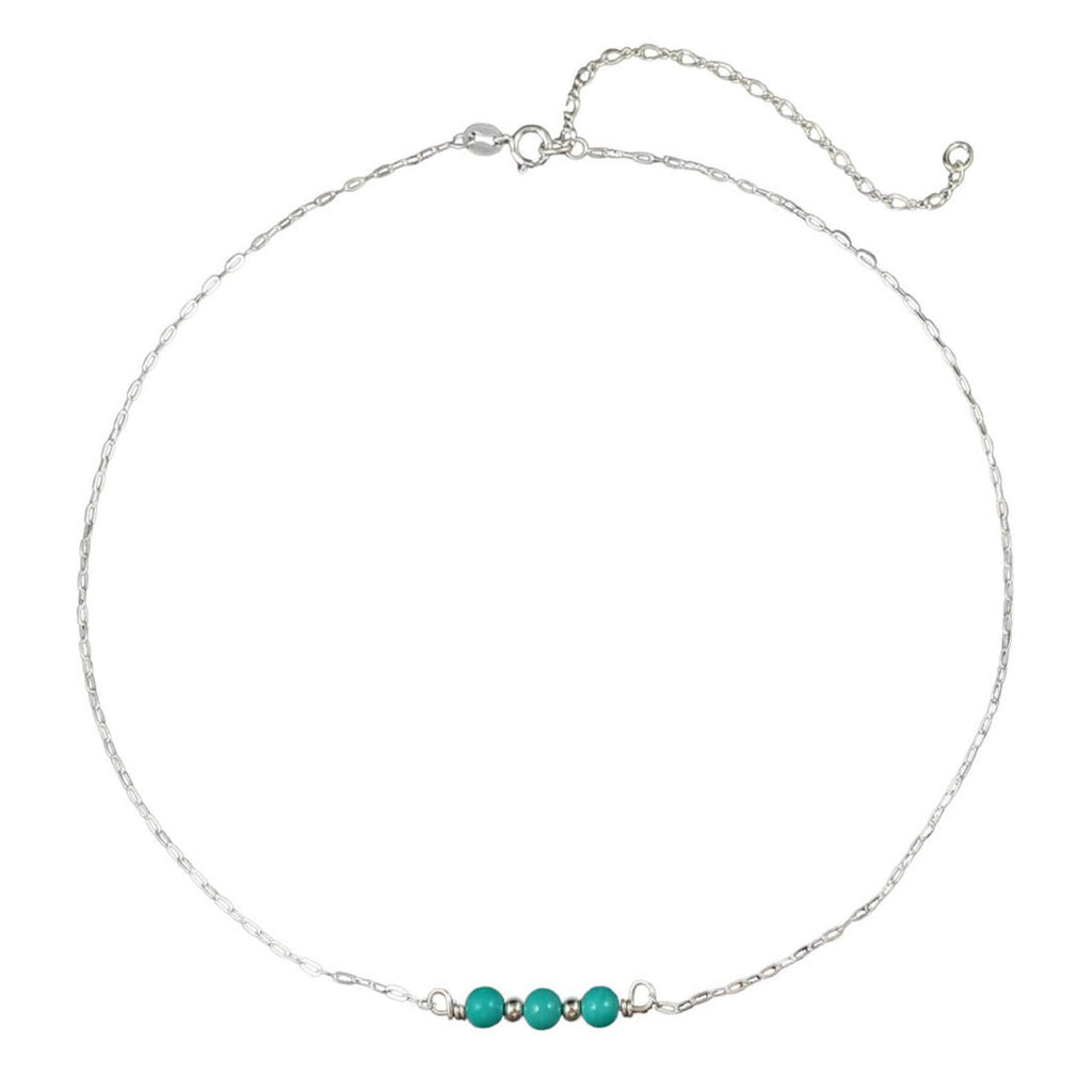 EnCharmed Sterling Silver Turquoise Delicate Choker, Handmade Minimal Dainty Gemstone Necklace, Adjustable Length 14-17 Inches, December Birthstone