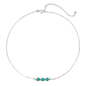 EnCharmed Sterling Silver Turquoise Delicate Choker, Handmade Minimal Dainty Gemstone Necklace, Adjustable Length 14-17 Inches, December Birthstone