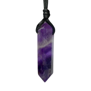 Natural Amethyst Quartz Crystal Point Pendant Necklace for Men and Women Unisex Cord Choker – Healing Chakra Necklace | Genuine February Birthstone Spiritual Jewelry