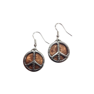 Penny Earrings with Peace Signs on Sterling Silver Earwires, Lucky Penny Jewelry, USA Coin Jewelry