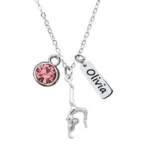 Personalized Gymnastics Necklace with Name Engraved & Birthstone Charm, Custom Gymnast Jewelry, Gift for Gymnasts