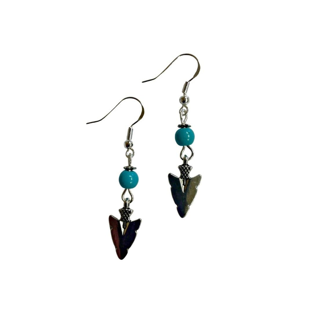 Arrowhead Charm Earrings with Turquoise Colored Stone Accent Beads on Sterling Silver Earwires