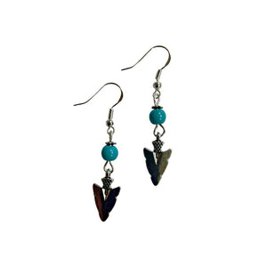 Arrowhead Charm Earrings with Turquoise Colored Stone Accent Beads on Sterling Silver Earwires