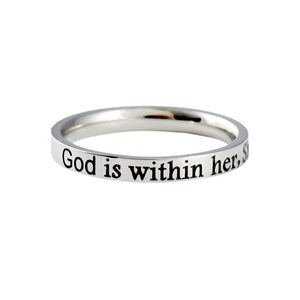 God is within her, She will not fall - Stainless Steel Stackable Ring, Christian Religious, Bible Verse Psalm 46:5, Inspirational Motivational Custom Personalized Gift for Sorority Sisters Friends