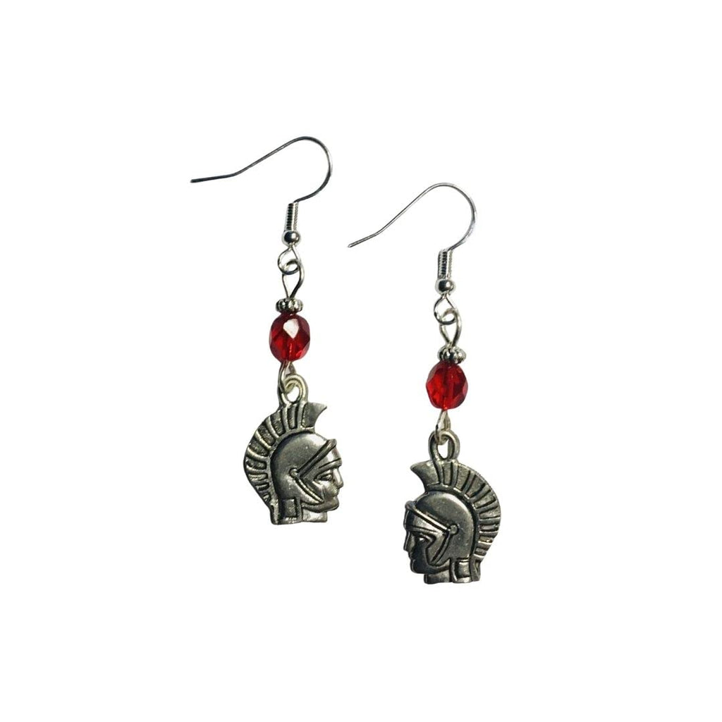 Spartan Gladiator Charm Earrings with Red Faceted Crystal Accent Beads on Sterling Silver Earwires