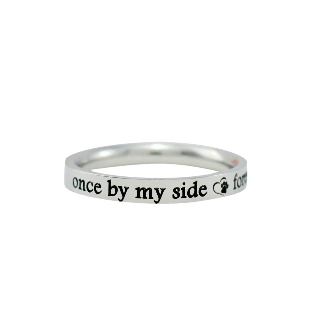 Once by My Side, Forever in My Heart - Custom Stainless Steel Band Ring, Customized Pet Memorial Name, Love Dog Paw Print, Personalized Pets Owner Gift for Dog Mom, Pet Lover