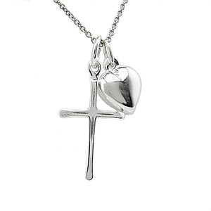 FLYINGTUTU Sterling Silver Dainty Tiny Cross Charm with Heart Charm Necklace, 18"