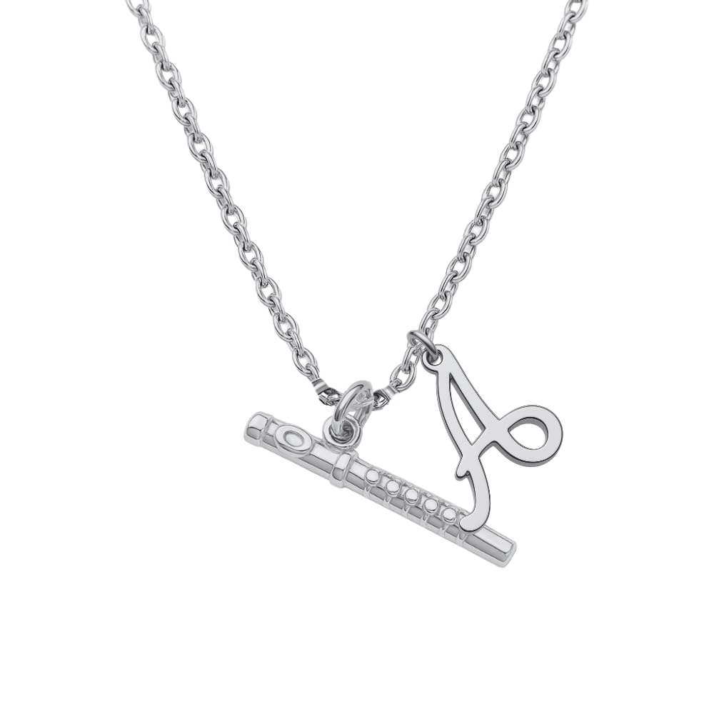 Flute Jewelry, Personalized Flute Charm Necklace with Initial, Music Pendant Necklace, Flute Jewelry for Women, Teens and Girls