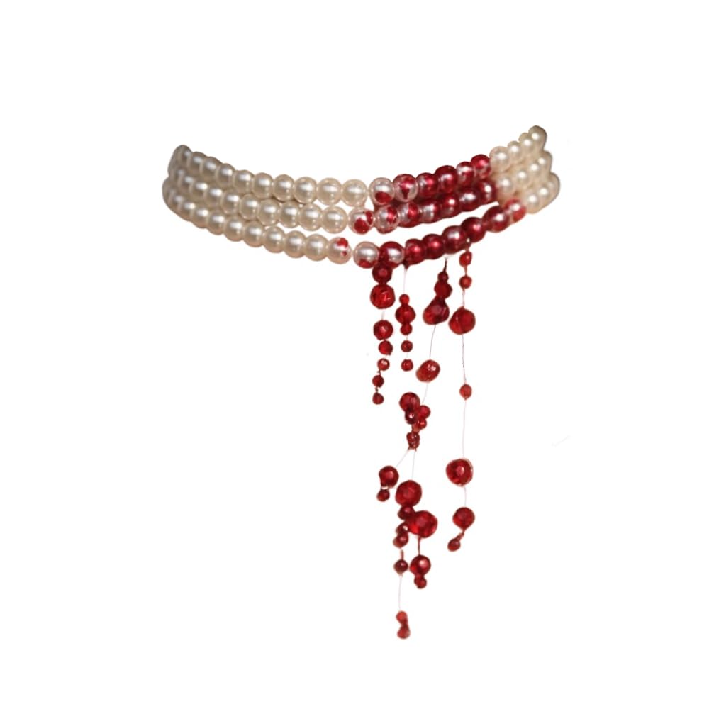 Dripping Blood Choker Imitation Pearls Necklace Vampire Party Accessory Marie Antoinette Costume