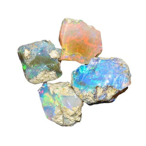 InfinityGemsArt 4pcs Raw Ethiopian Fire Opal Loose Wholesale Bulk Stones, October Birthstone, Natural Rough Gemstones, DIY & Jewelry Making Supply, Chakra Energy Crystals, Gem Collection