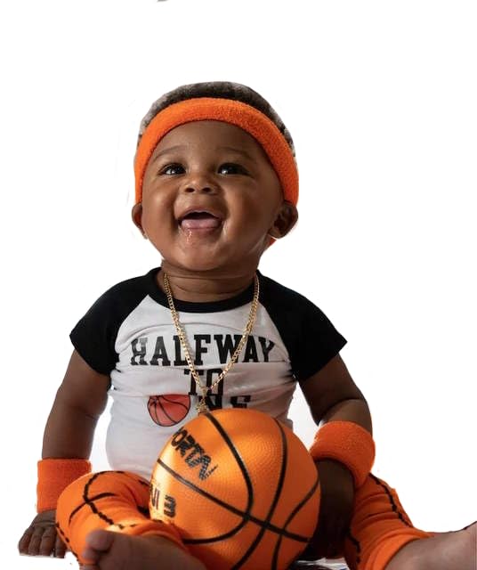 Basketball Half Way To One 6 Month Half Birthday Bodysuit Outfit Set
